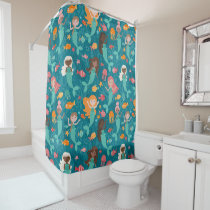 Whimsical Mermaids Under The Sea Teal Shower Curtain