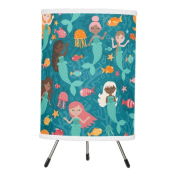 Whimsical Mermaids Under The Sea Teal Tripod Lamp by LilPartyPlanners at Zazzle