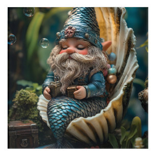 Whimsical Merman Gnome Figurine in Seashell - Unde Acrylic Print