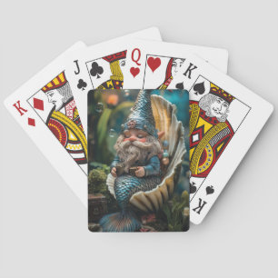 Whimsical Merman Gnome Figurine in Seashell - Unde Poker Cards