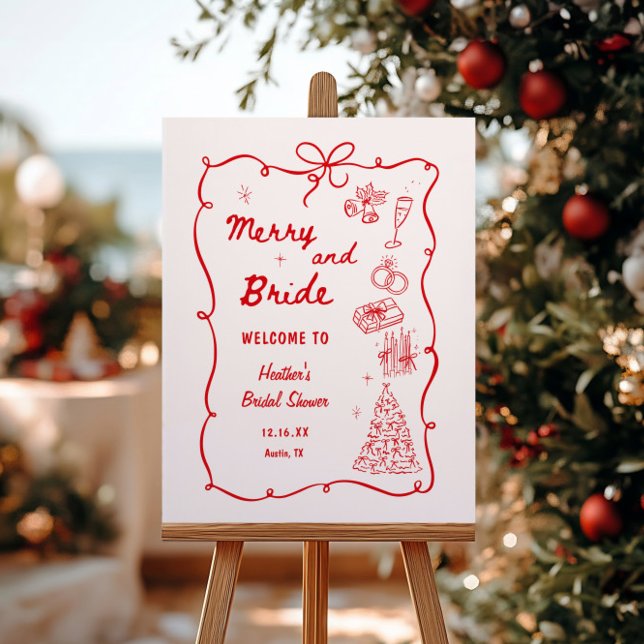 Whimsical Merry and Bride Bridal Shower Welcome Foam Board (Creator Uploaded)