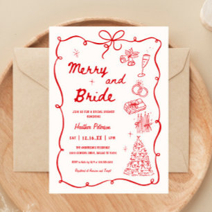 Whimsical Merry and Bride Holiday Bridal Shower Invitation