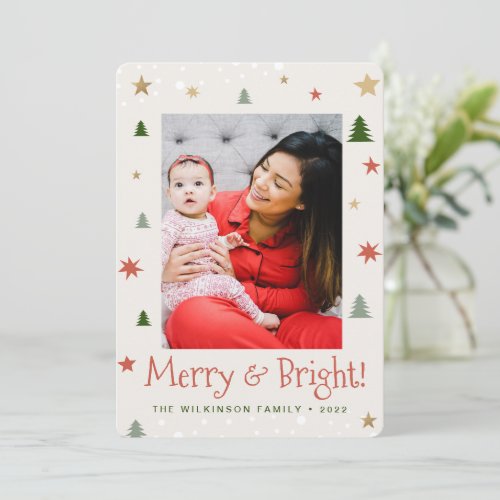 Whimsical Merry and Bright Christmas Custom Photo Holiday Card