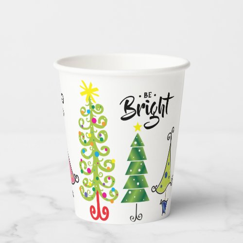 Whimsical Merry and Bright Christmas Trees Paper Cups