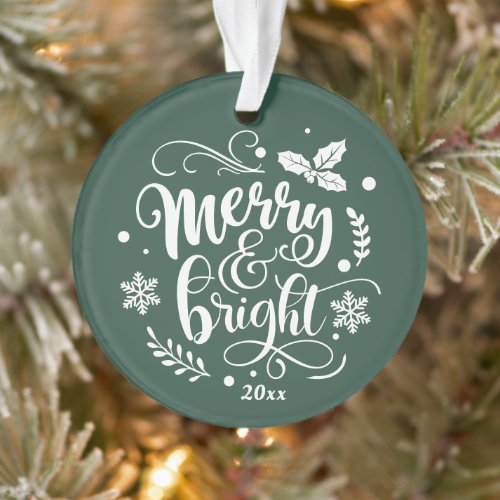 Whimsical Merry and Bright Festive Holiday Photo Ornament