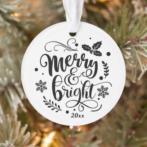 Whimsical Merry and Bright Festive Holiday Photo Ornament