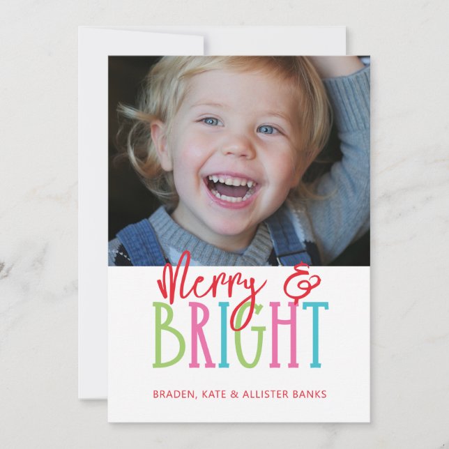 Whimsical Merry & Bright Christmas Presents Holiday Card (Front)