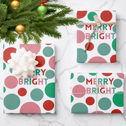 Whimsical Merry  Bright Modern Colorful Polka Dot Wrapping Paper Sheets