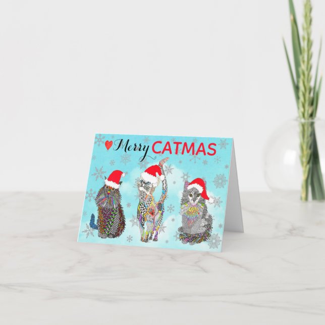 Whimsical Merry Catmus Cats Christmas  Card (Front)