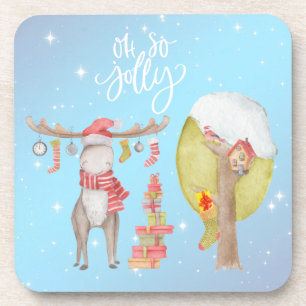 Whimsical Merry Chris Moose - Oh So Jolly Beverage Coaster