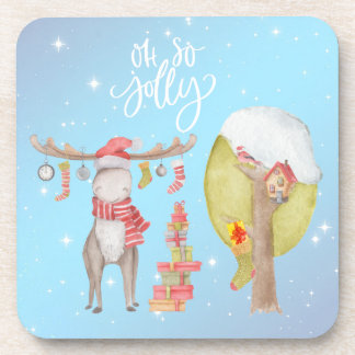 Whimsical Merry Chris Moose - Oh So Jolly Beverage Coaster