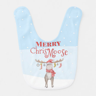 Whimsical Merry ChrisMoose Baby Bib