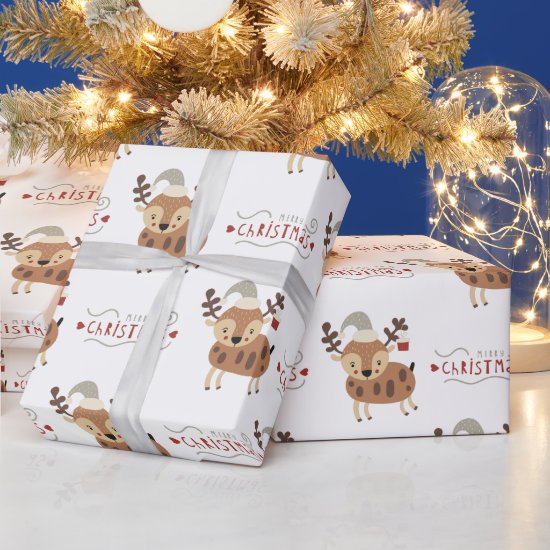 Whimsical Merry Christmas Deer  Wrapping Paper