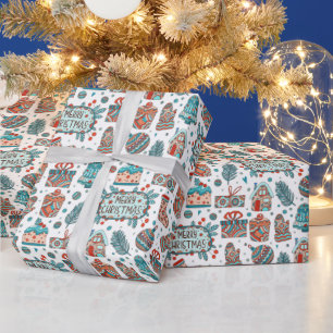 Whimsical Merry Christmas Doodle Pattern Wrapping Paper