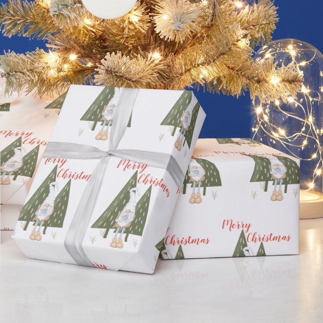Whimsical Merry Christmas Gnome  Wrapping Paper (Holidays)