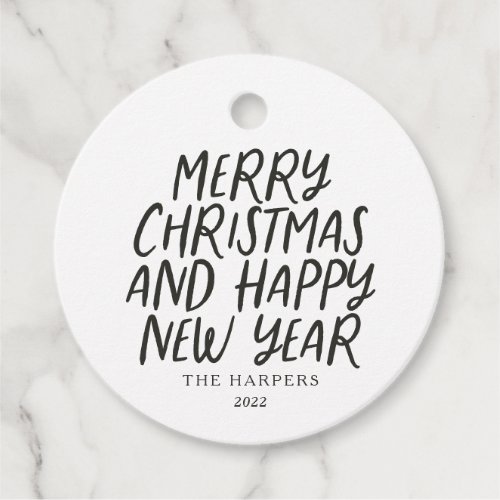 Whimsical  Merry Christmas Happy New Year Black Favor Tags