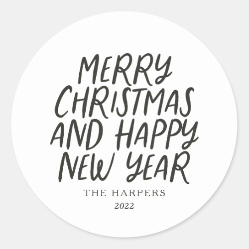 Whimsical Merry Christmas Happy New Year  Classic Round Sticker