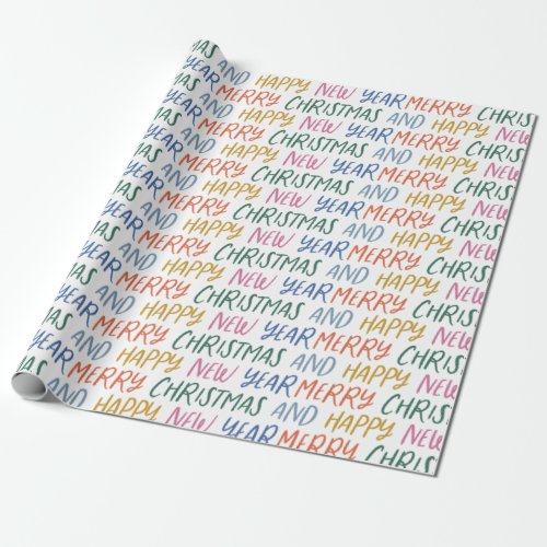 Whimsical Merry Christmas Happy New Year Rainbow Wrapping Paper