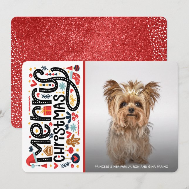 Whimsical Merry Christmas Photo Holiday Card (Front/Back)