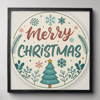 Whimsical Merry Christmas Round Sticker with Tree  Peel And Stick Photo Tile