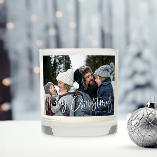 Whimsical Merry Christmas Script 2 Photo Scented Candle