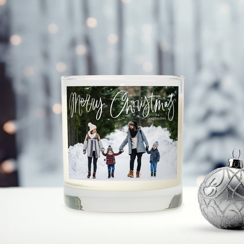 Whimsical Merry Christmas Script 2 Photo Scented Candle