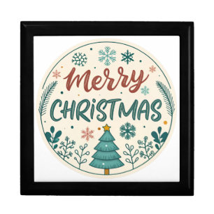 Whimsical Merry Christmas Sticker, Festive Holiday Gift Box
