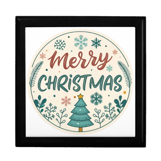 Whimsical Merry Christmas Sticker, Festive Holiday Gift Box (Front)