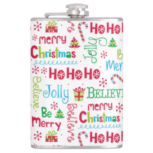 Whimsical Merry Christmas Typography Flask