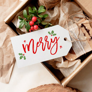 Whimsical Merry Christmas Typography Script Gift Tags