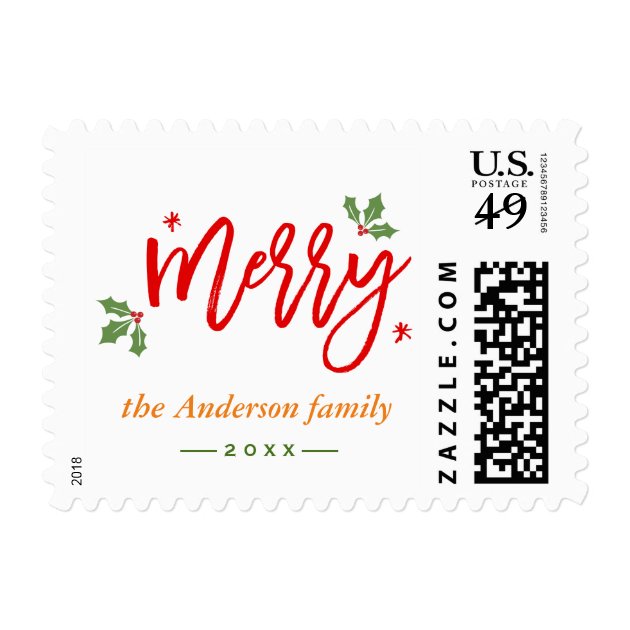 Whimsical Merry Christmas Typography Script Postage