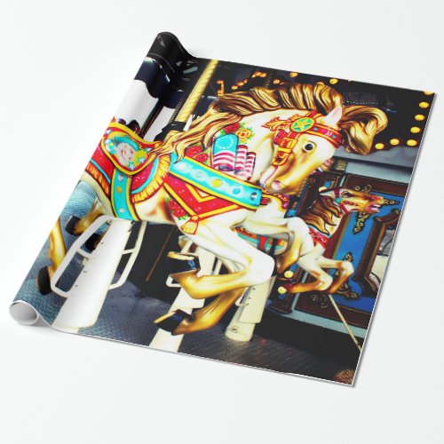 Whimsical Merry Go Round Carousel Horse Wrapping Paper
