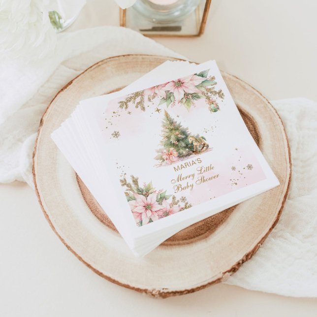 Whimsical Merry Little Baby shower Pink gold Napkins (Creator Uploaded)