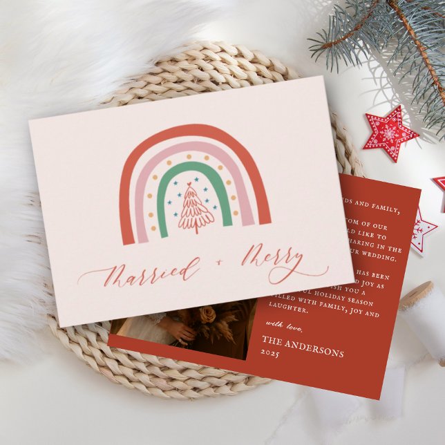 Whimsical Merry Married Calligraphy Wedding  Thank You Card (Creator Uploaded)