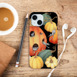 Whimsical Mice and Pumpkins Autumn Fun iPhone 15 Case