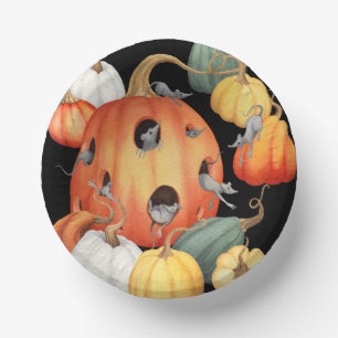 Whimsical Mice and Pumpkins Halloween Paper Bowls