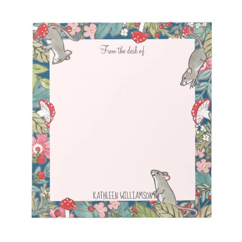 Whimsical Mice Mouse Mushroom Teal Pink Woodland Notepad