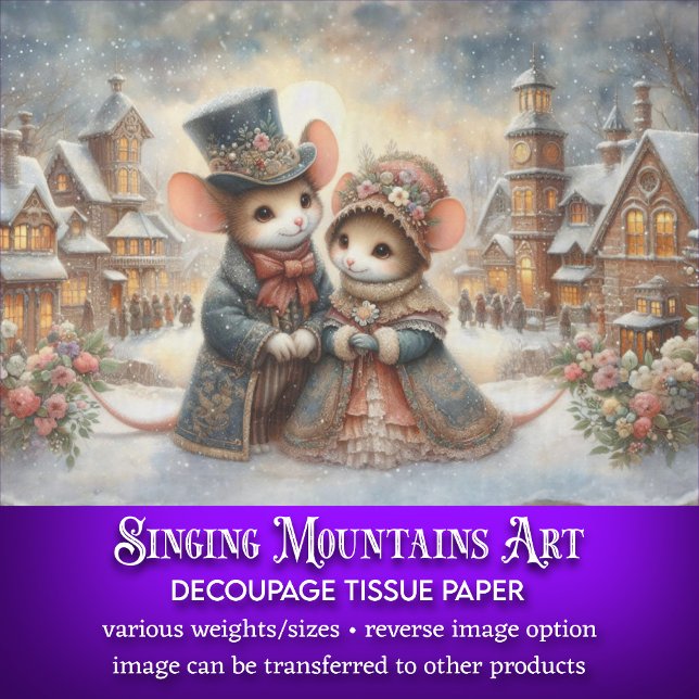 Whimsical Mice Rustic Snowy Village Decoupage Tissue Paper (Creator Uploaded)