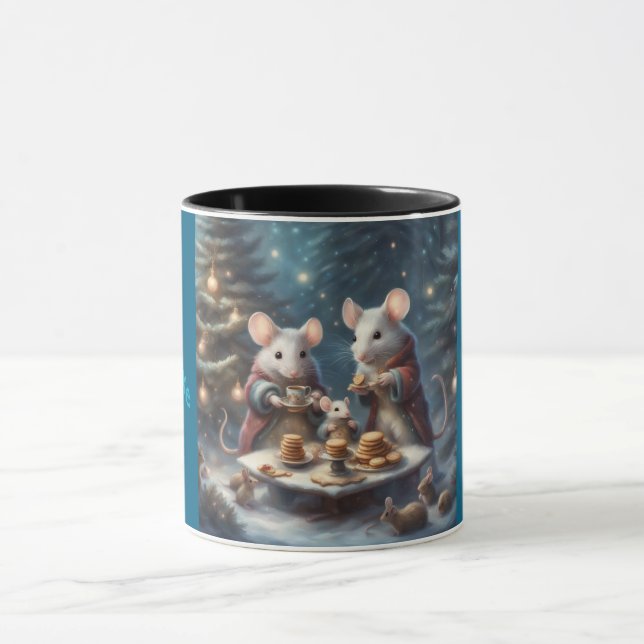 Whimsical Mice Tea party at Christmas  Mug (Center)