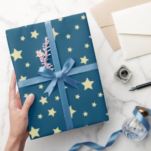 Whimsical Midnight Blue with Yellow Stars Wrapping Paper