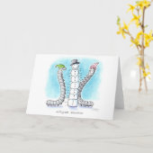 Whimsical Millipea Snowman Holiday Greeting Card (Yellow Flower)