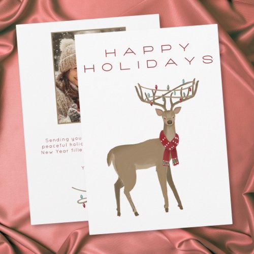 Whimsical Minimal Reindeer Happy Holidays Photo Holiday Card