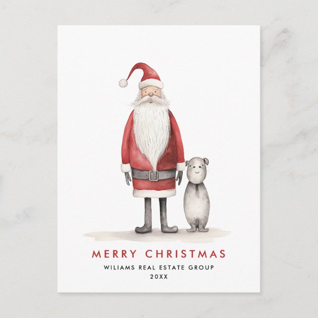 Whimsical Minimal Santa Claus Christmas Corporate Postcard (Front)