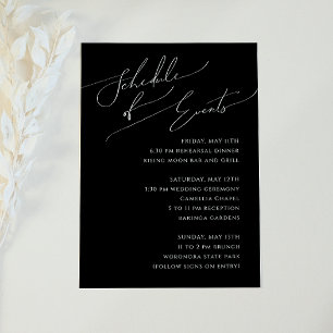 Whimsical Minimal Script Black Schedule of Events Enclosure Card