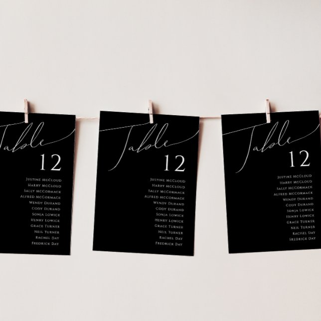 Whimsical Minimal Script Black Table Number Chart (Creator Uploaded)