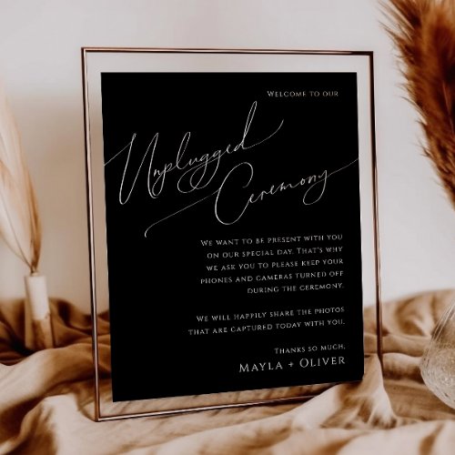 Whimsical Minimal Script Black Unplugged Ceremony Poster