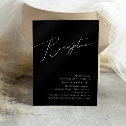 Whimsical Minimal Script Black Wedding Reception Enclosure Card