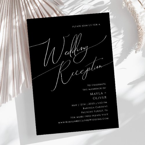 Whimsical Minimal Script  Black Wedding Reception Invitation