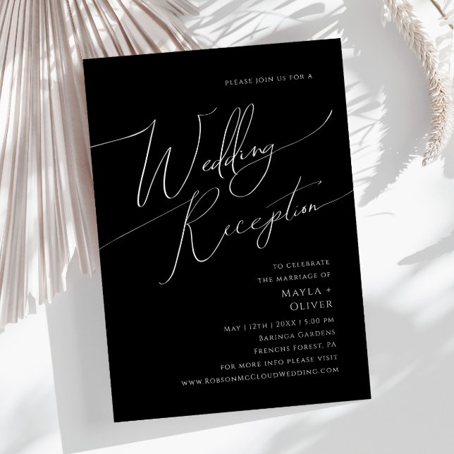 Whimsical Minimal Script | Black Wedding Reception Invitation