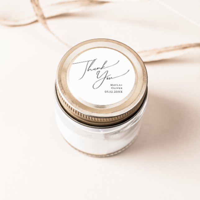 Whimsical Minimal Script Thank You Wedding Favor Classic Round Sticker (Creator Uploaded)